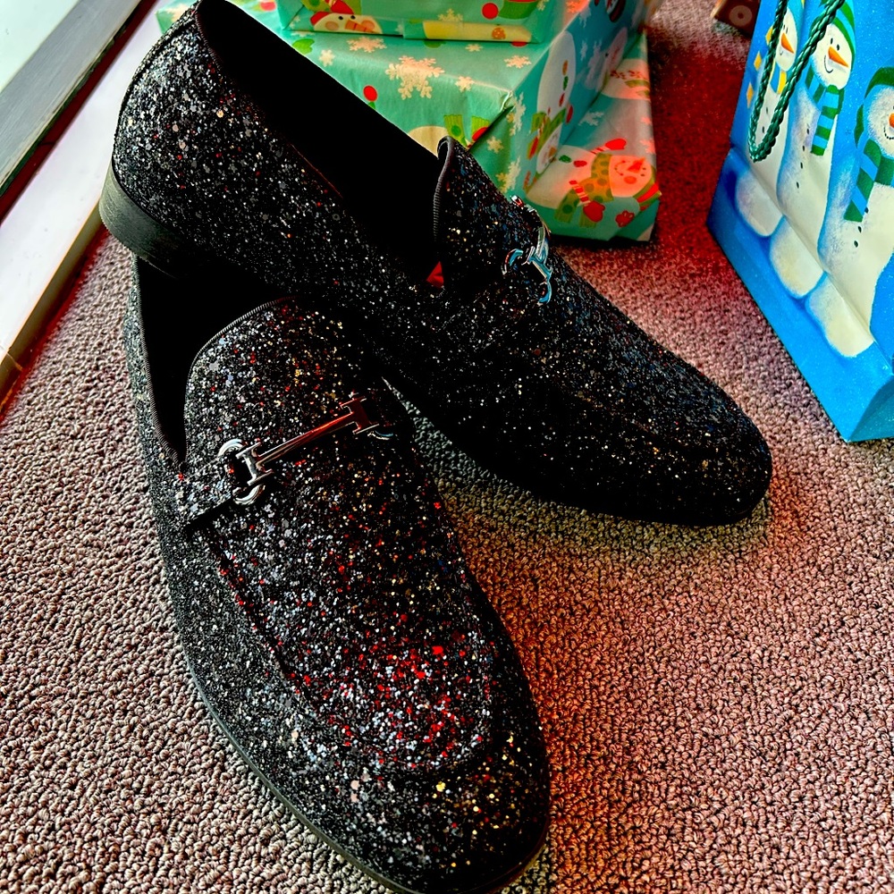 BRAVO Black Metallic Glitter Loafers